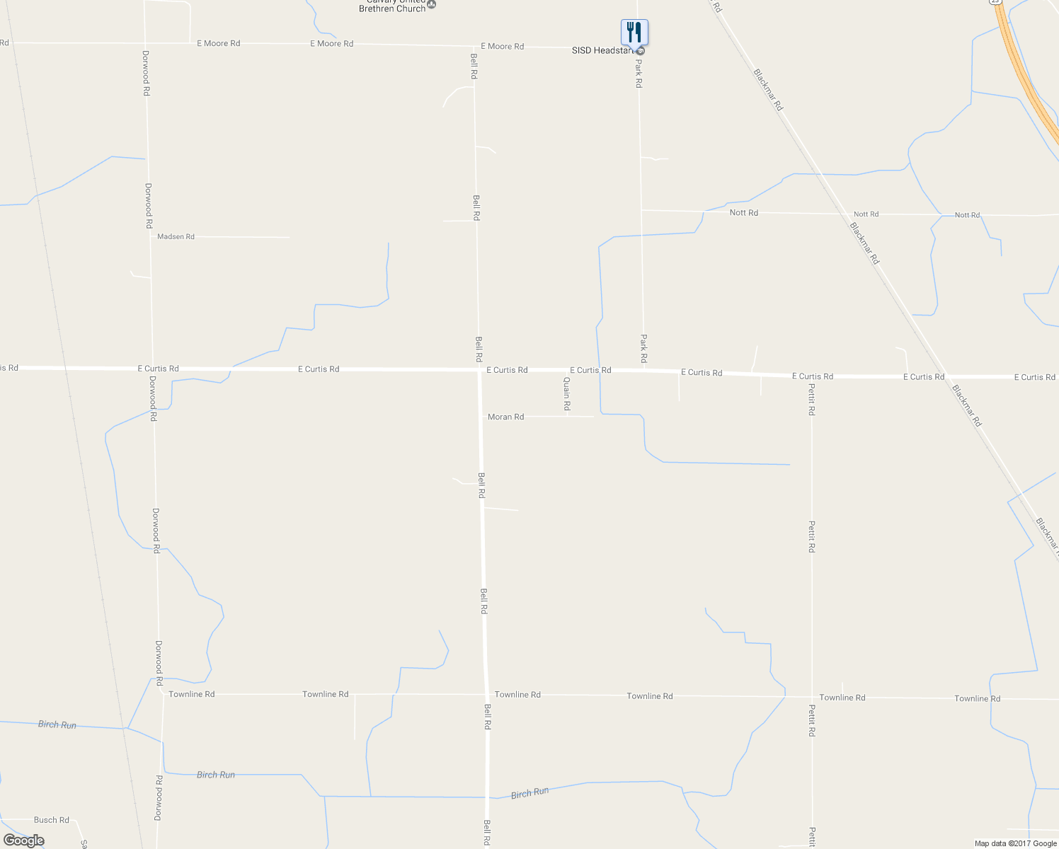 map of restaurants, bars, coffee shops, grocery stores, and more near 3146 Moran Road in Birch Run