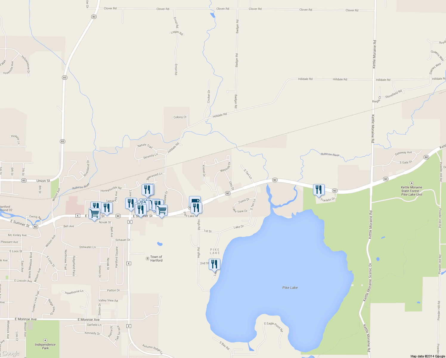 map of restaurants, bars, coffee shops, grocery stores, and more near 201 Otto Drive in Hartford
