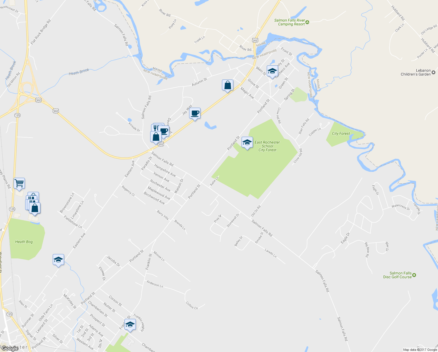 map of restaurants, bars, coffee shops, grocery stores, and more near 29 Katie Lane in Rochester