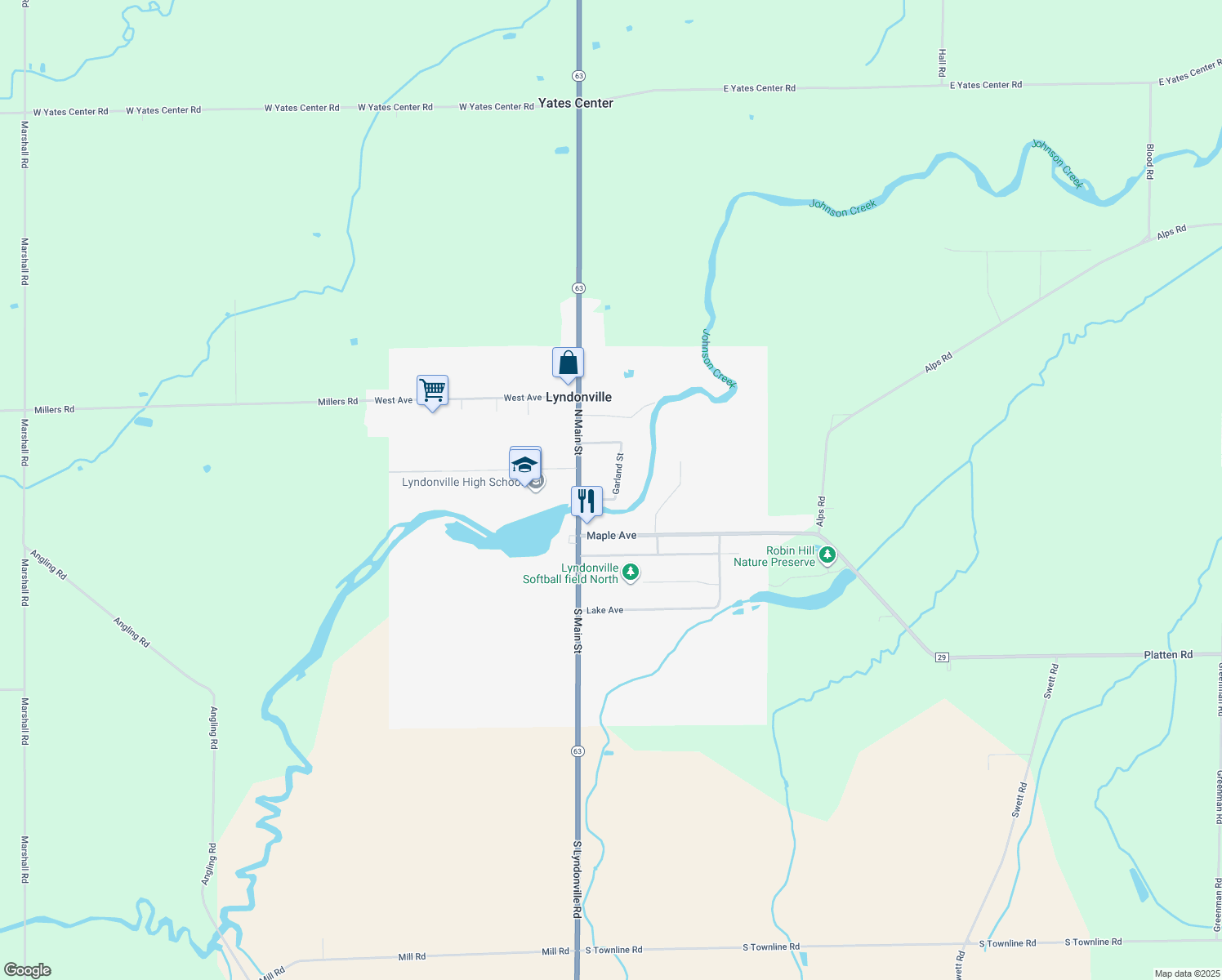 map of restaurants, bars, coffee shops, grocery stores, and more near 11 Garland St in Lyndonville