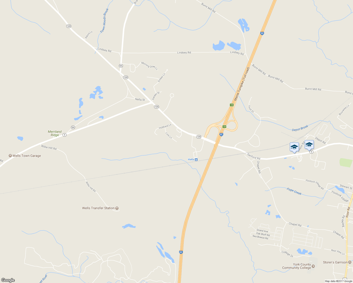 map of restaurants, bars, coffee shops, grocery stores, and more near 65 Hubbard Lane in Wells