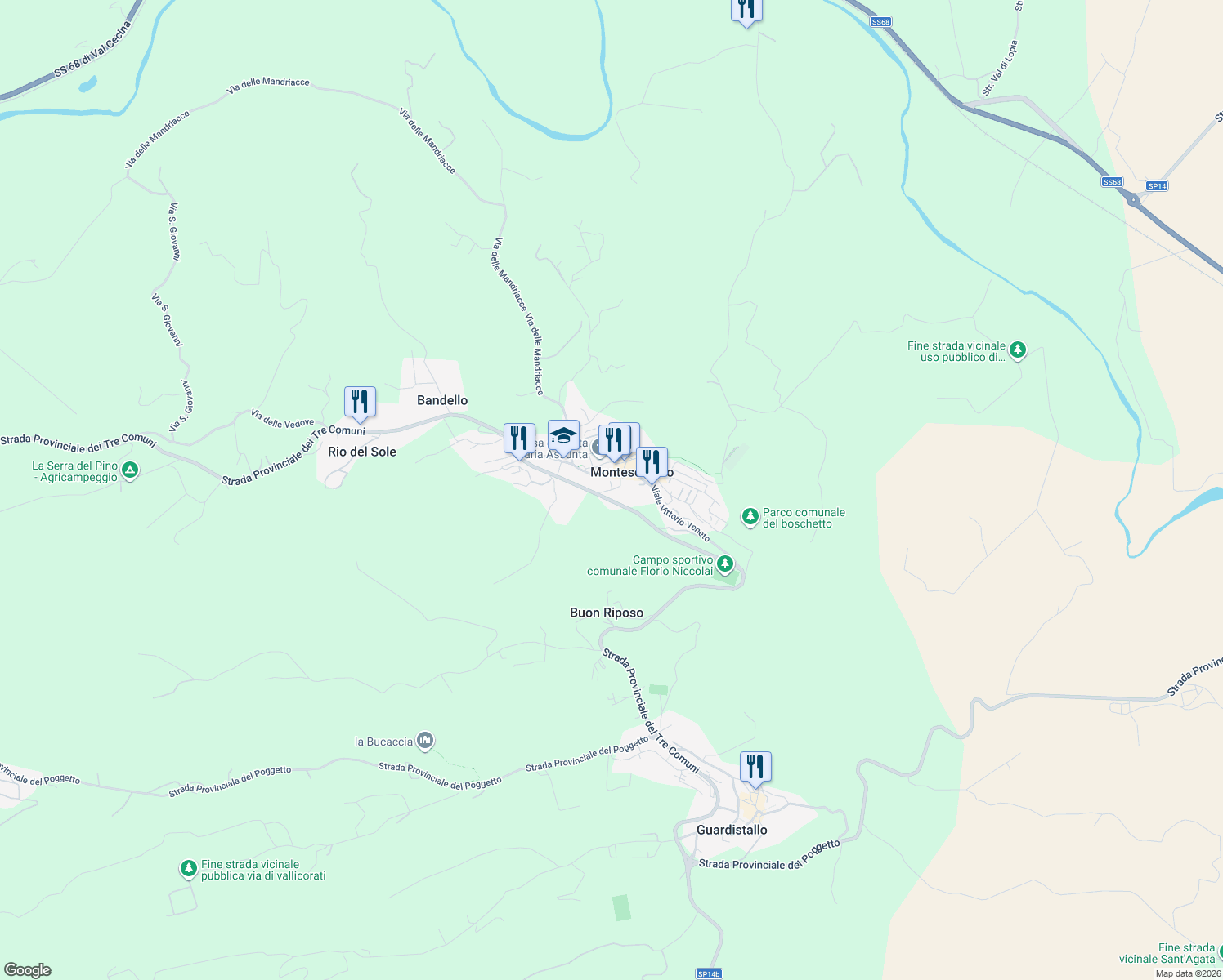 map of restaurants, bars, coffee shops, grocery stores, and more near in Montescudaio