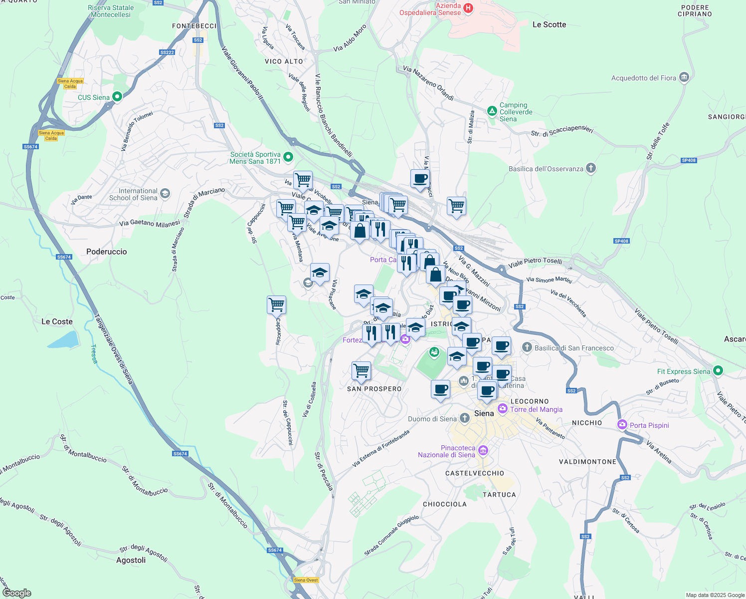 map of restaurants, bars, coffee shops, grocery stores, and more near 1 Via Martiri Caserma Lamarmora in Siena