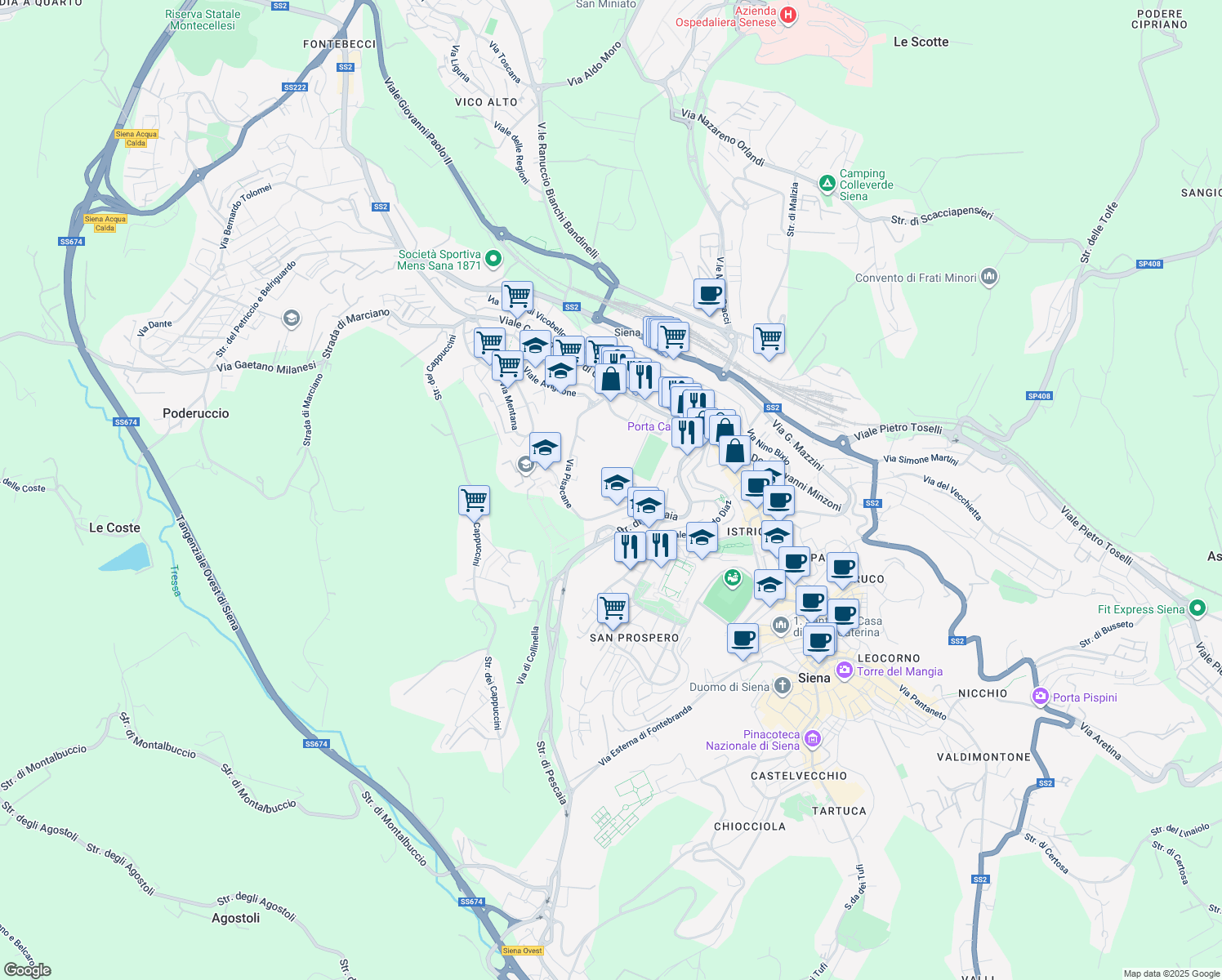 map of restaurants, bars, coffee shops, grocery stores, and more near 1 Via Martiri Caserma Lamarmora in Siena