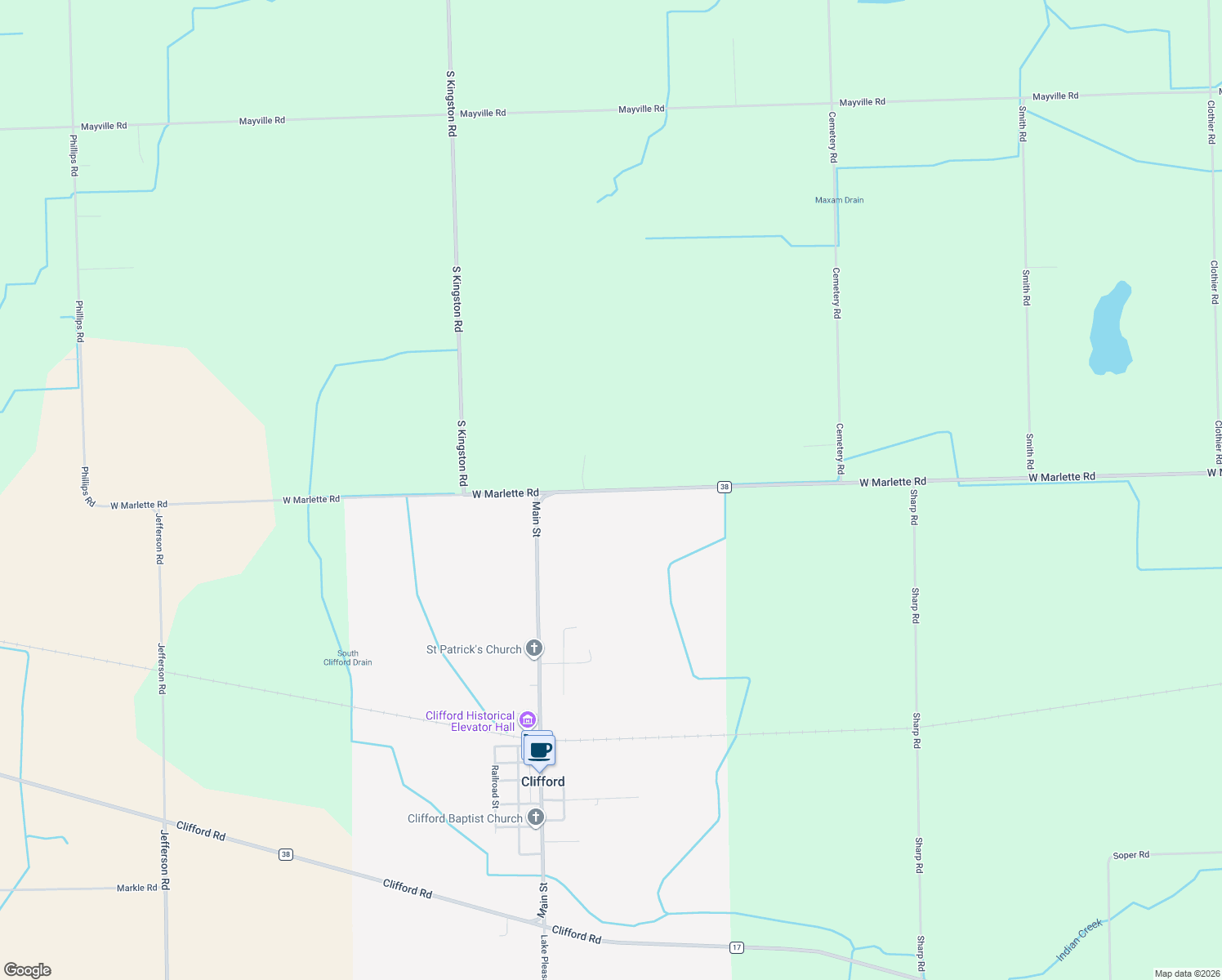 map of restaurants, bars, coffee shops, grocery stores, and more near 4559 West Marlette Road in Clifford