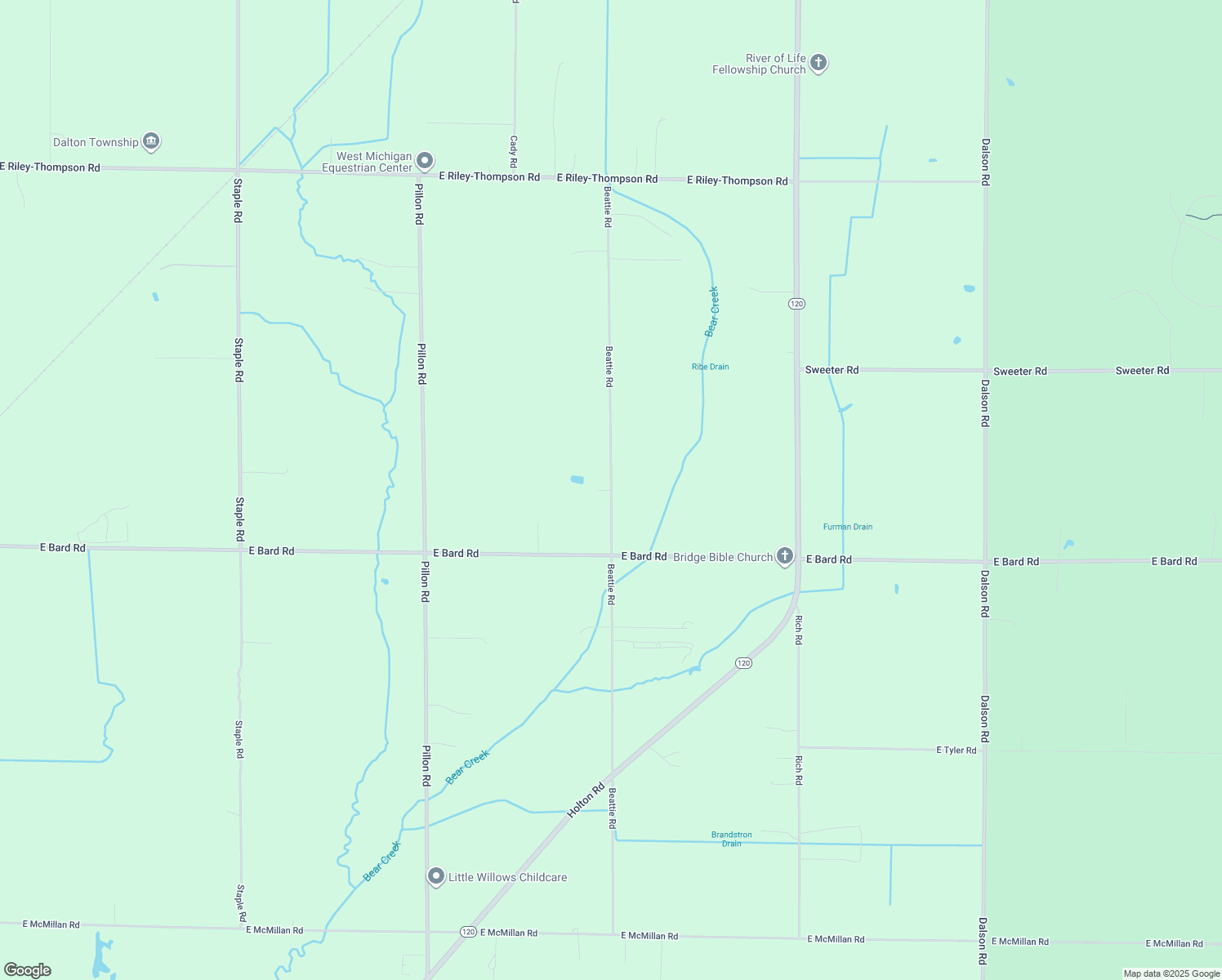 map of restaurants, bars, coffee shops, grocery stores, and more near 3935 Beattie Road in Muskegon