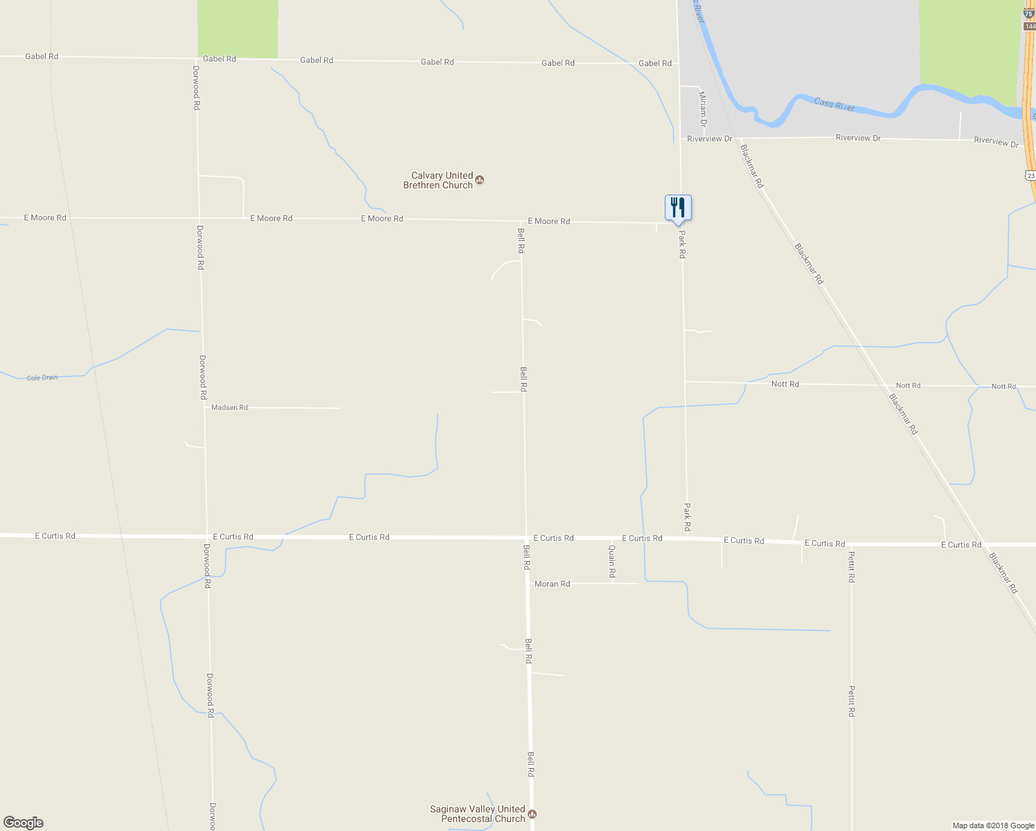 map of restaurants, bars, coffee shops, grocery stores, and more near 6630 Bell Road in Birch Run