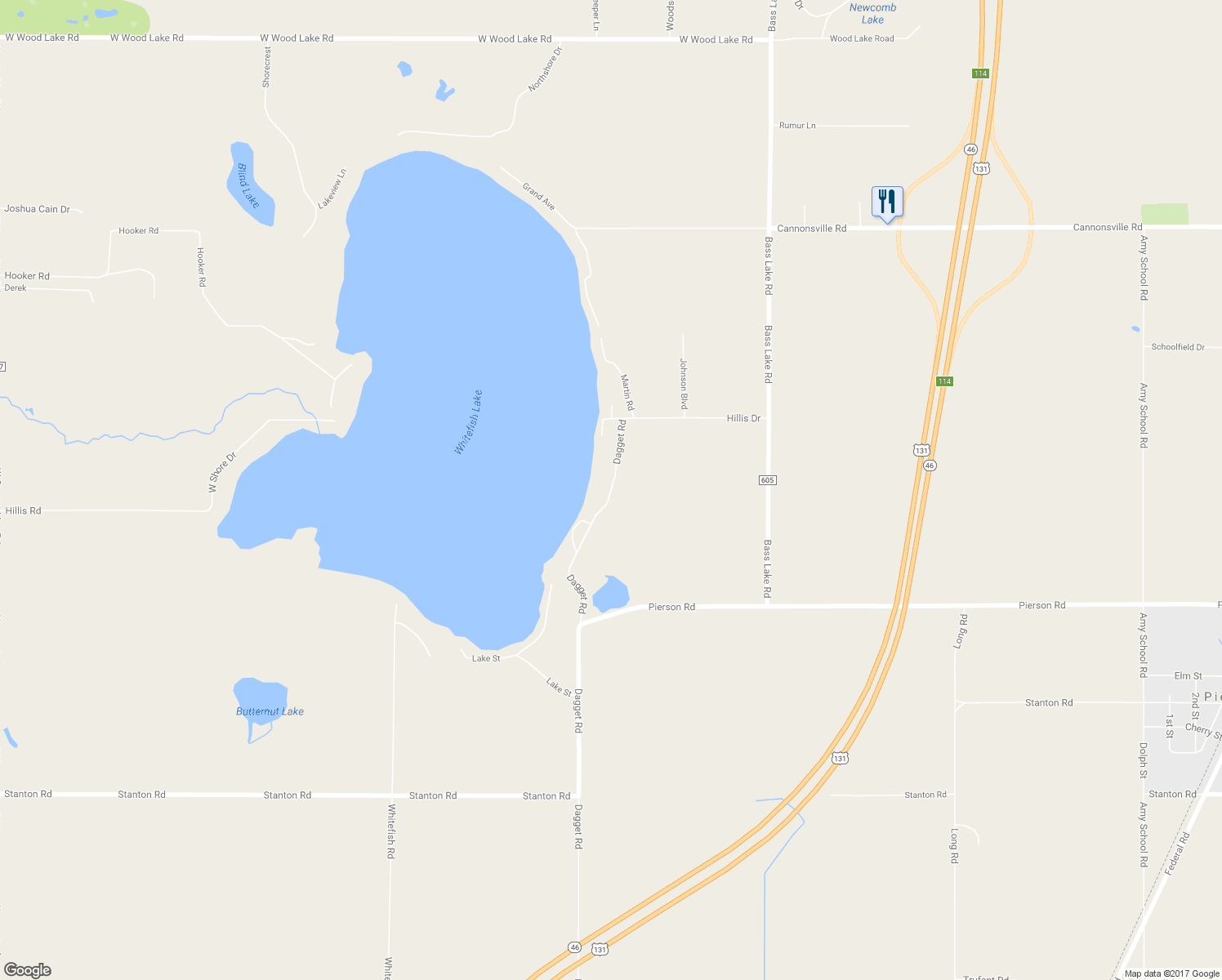 map of restaurants, bars, coffee shops, grocery stores, and more near 2397 Dagget Road in Pierson