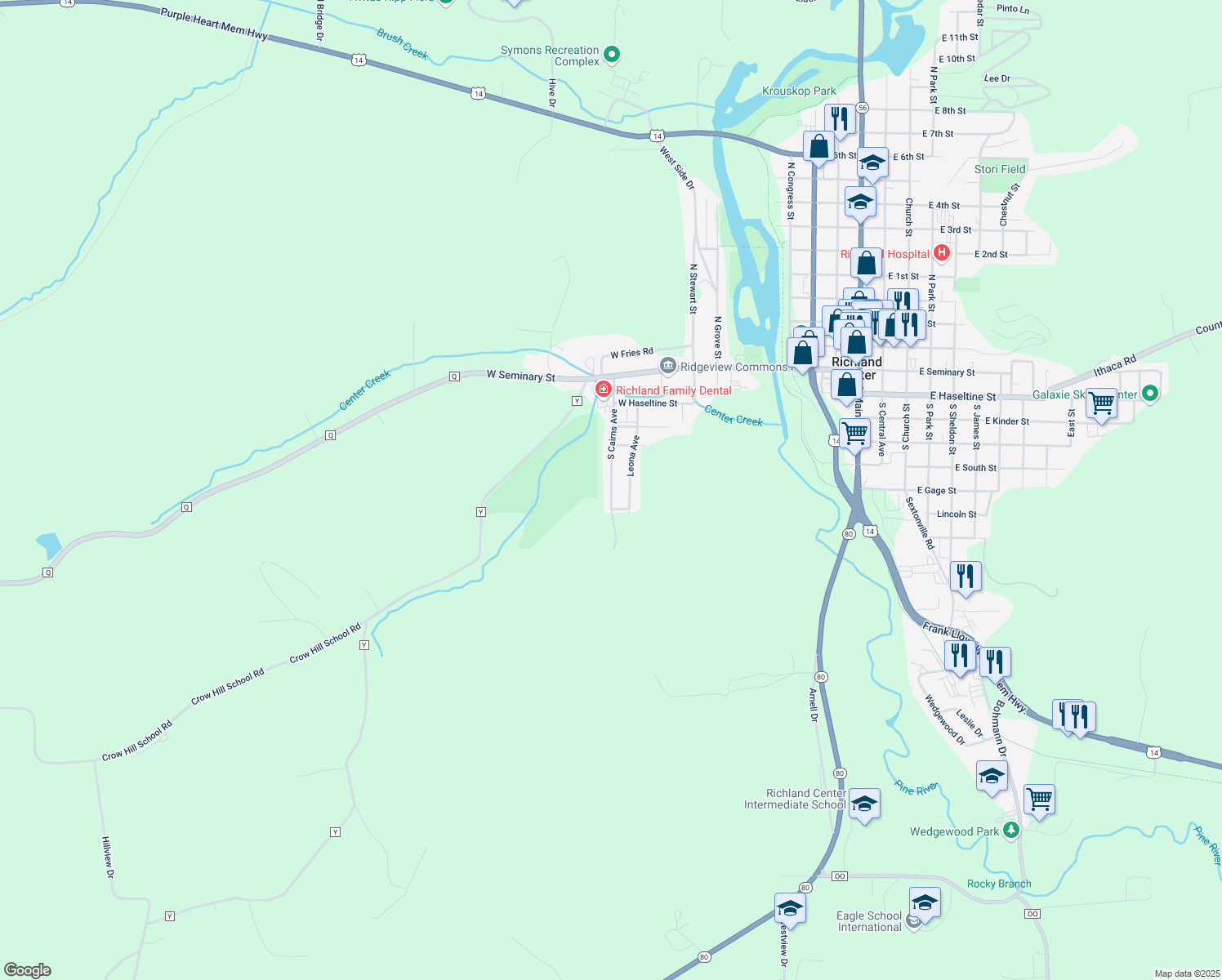 map of restaurants, bars, coffee shops, grocery stores, and more near 775 South Cairns Avenue in Richland Center