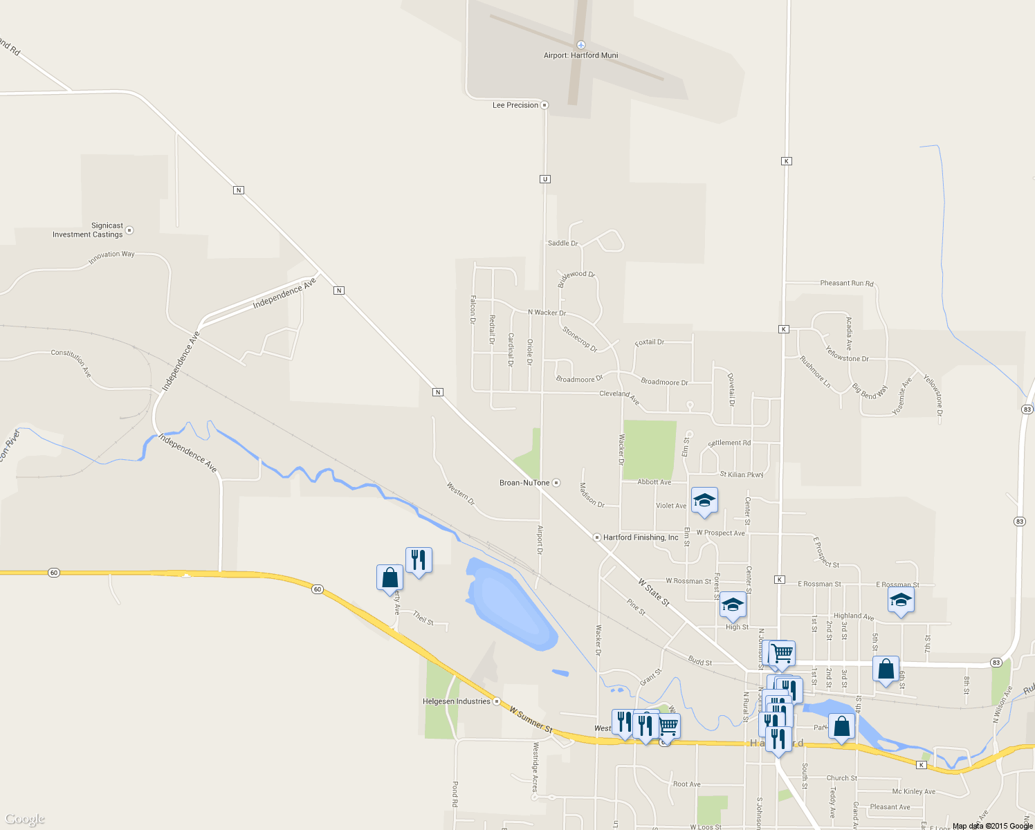 map of restaurants, bars, coffee shops, grocery stores, and more near 991 Redtail Ct in Hartford