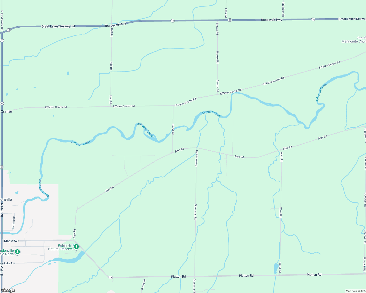 map of restaurants, bars, coffee shops, grocery stores, and more near 11829 Alps Rd in Lyndonville