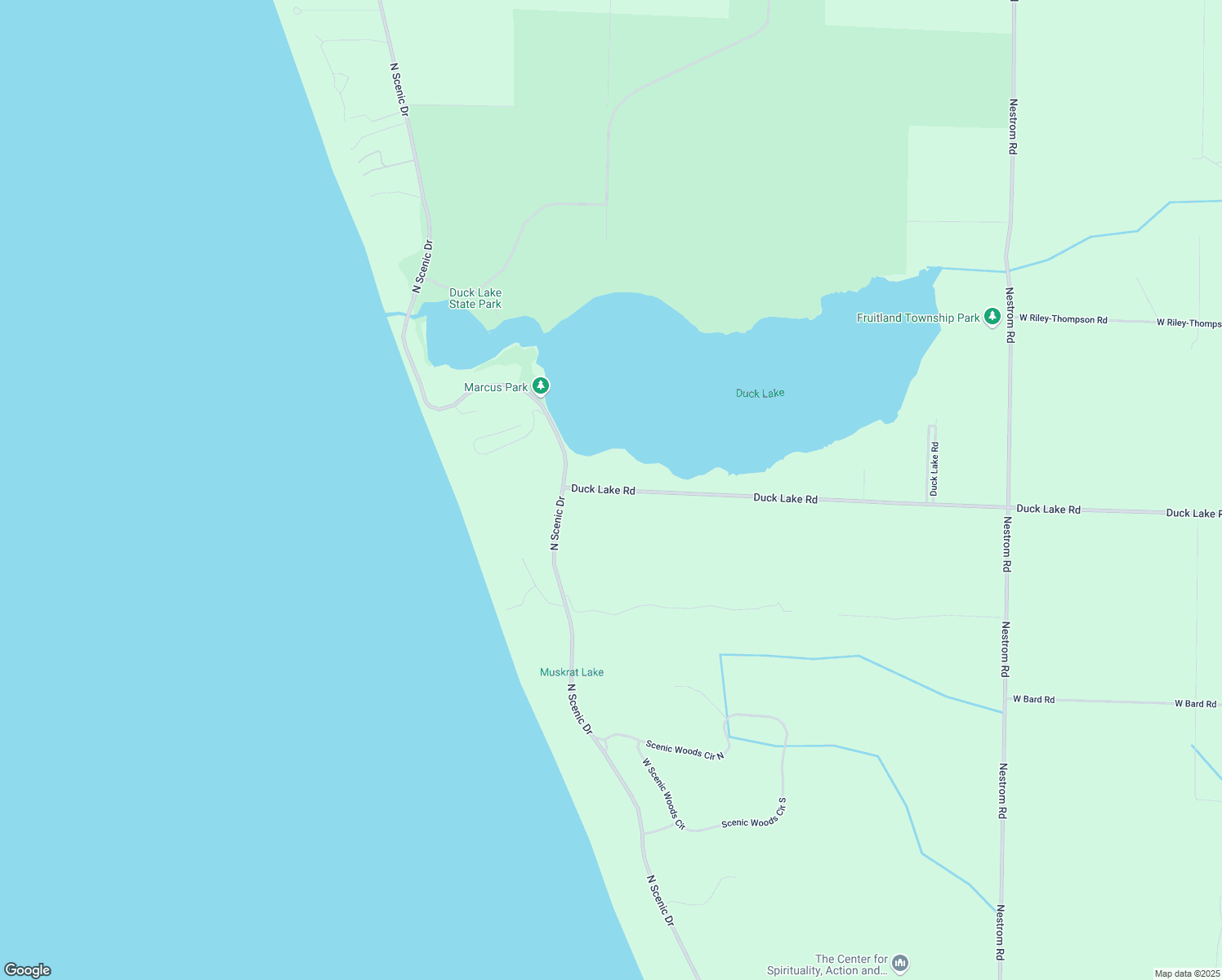 map of restaurants, bars, coffee shops, grocery stores, and more near 6124 Duck Lake Road in Whitehall