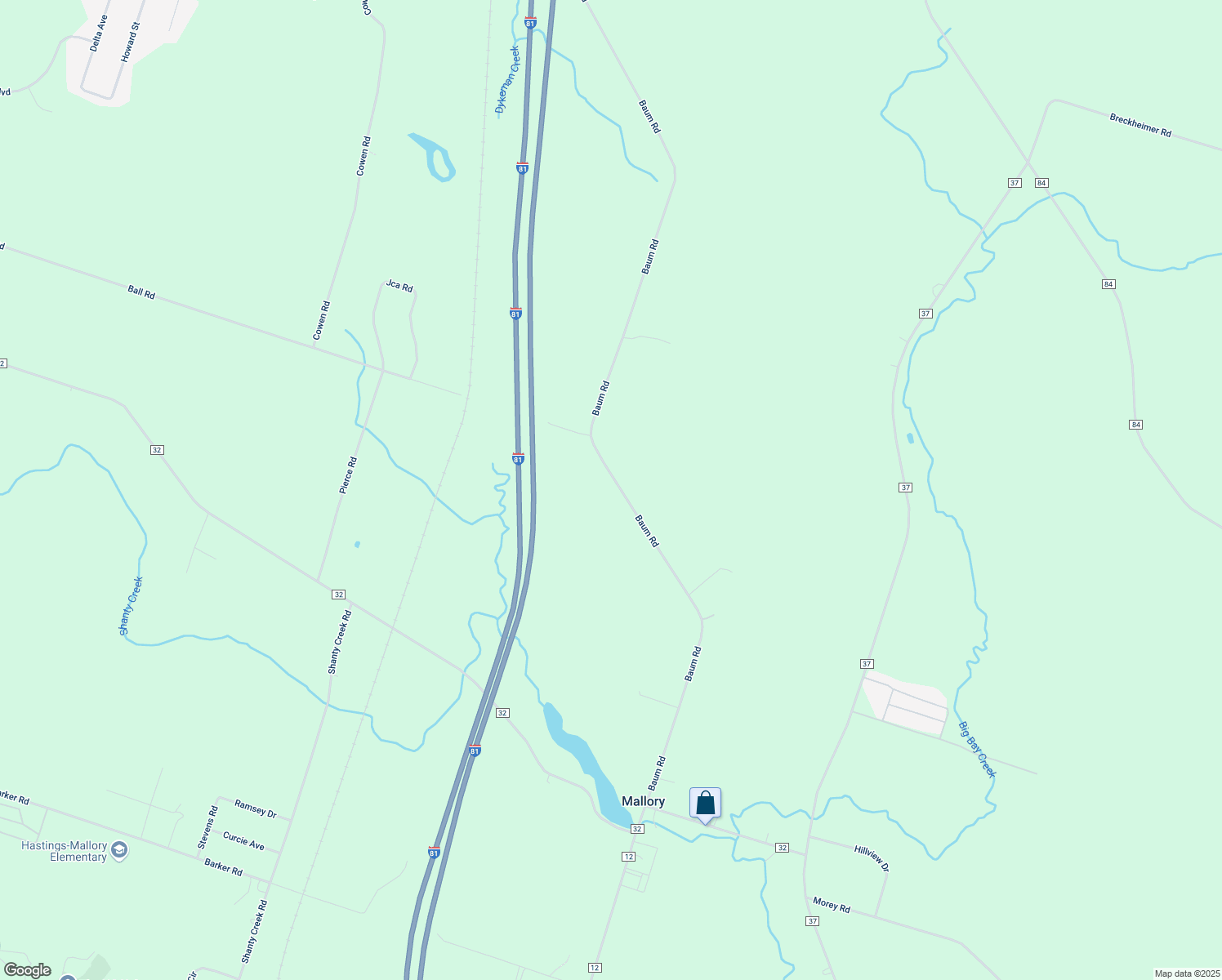 map of restaurants, bars, coffee shops, grocery stores, and more near 195 Baum Road in Hastings