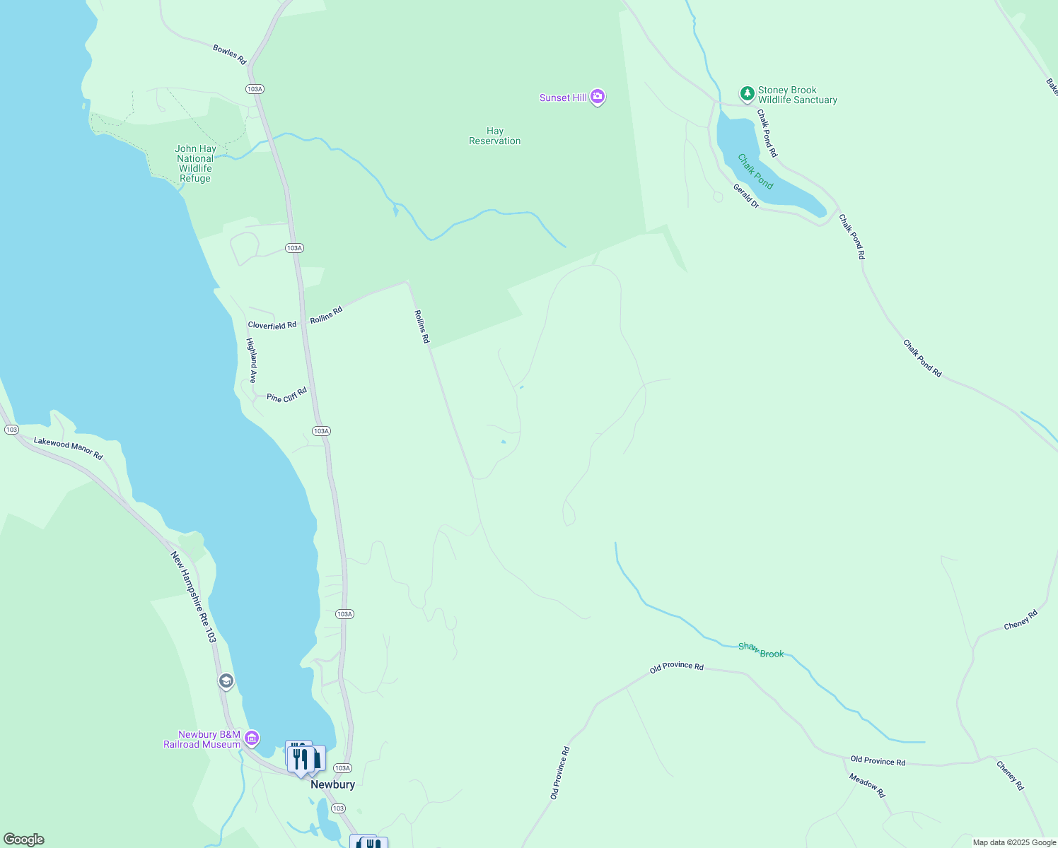 map of restaurants, bars, coffee shops, grocery stores, and more near 269 Rollins Road in Newbury