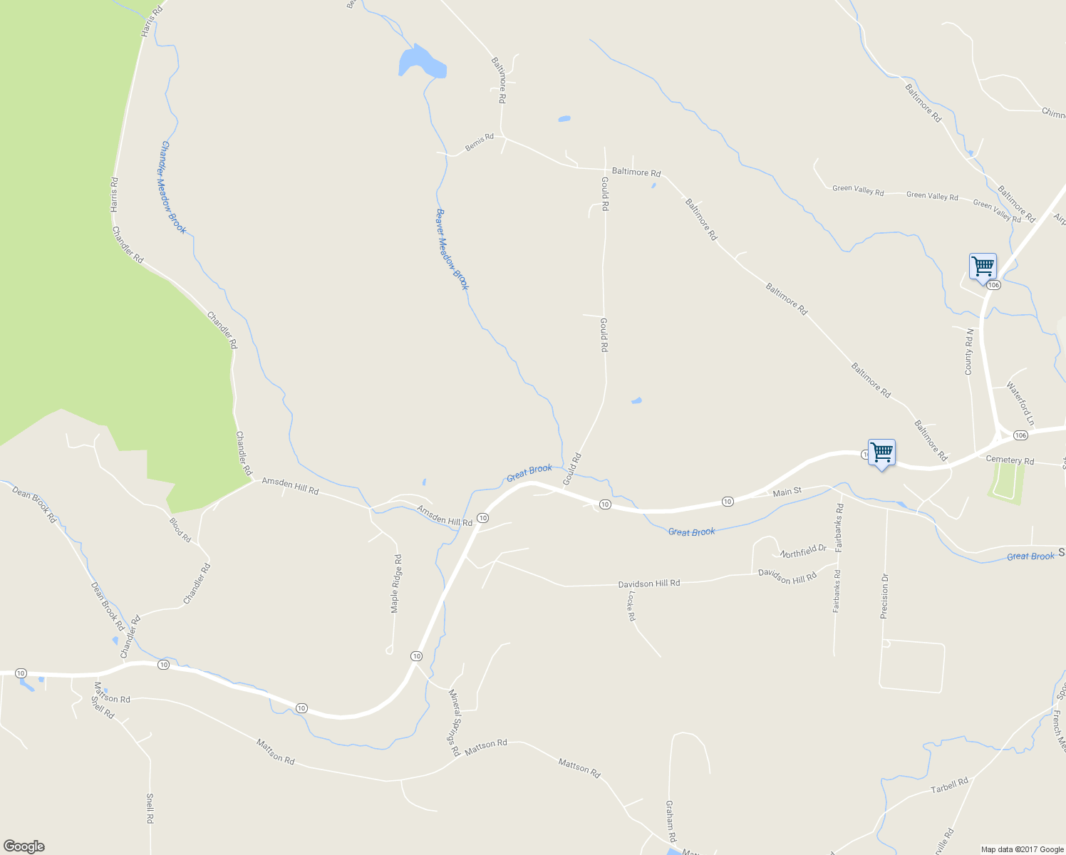 map of restaurants, bars, coffee shops, grocery stores, and more near 179 Gould Road in Chester