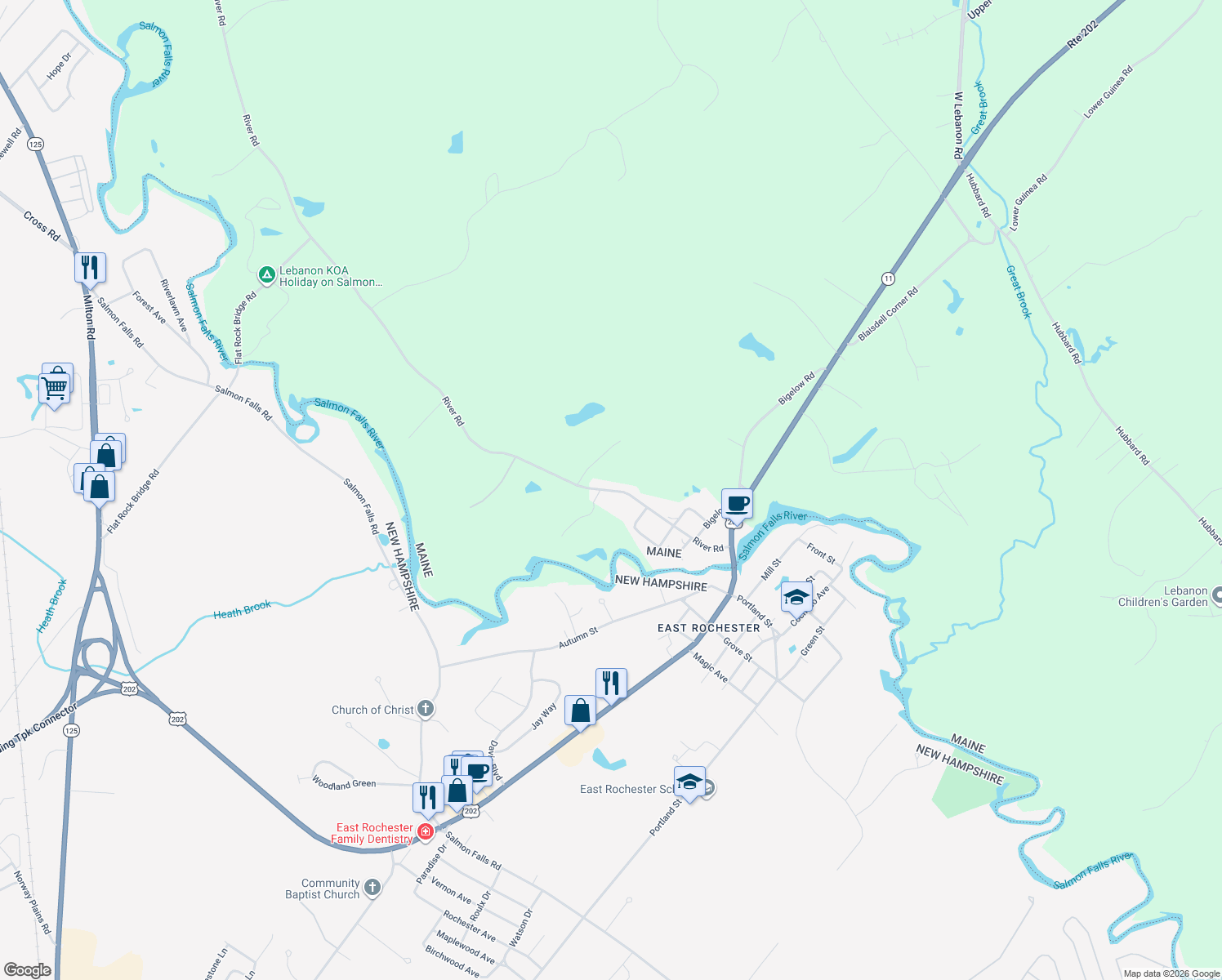 map of restaurants, bars, coffee shops, grocery stores, and more near 229 River Road in Lebanon