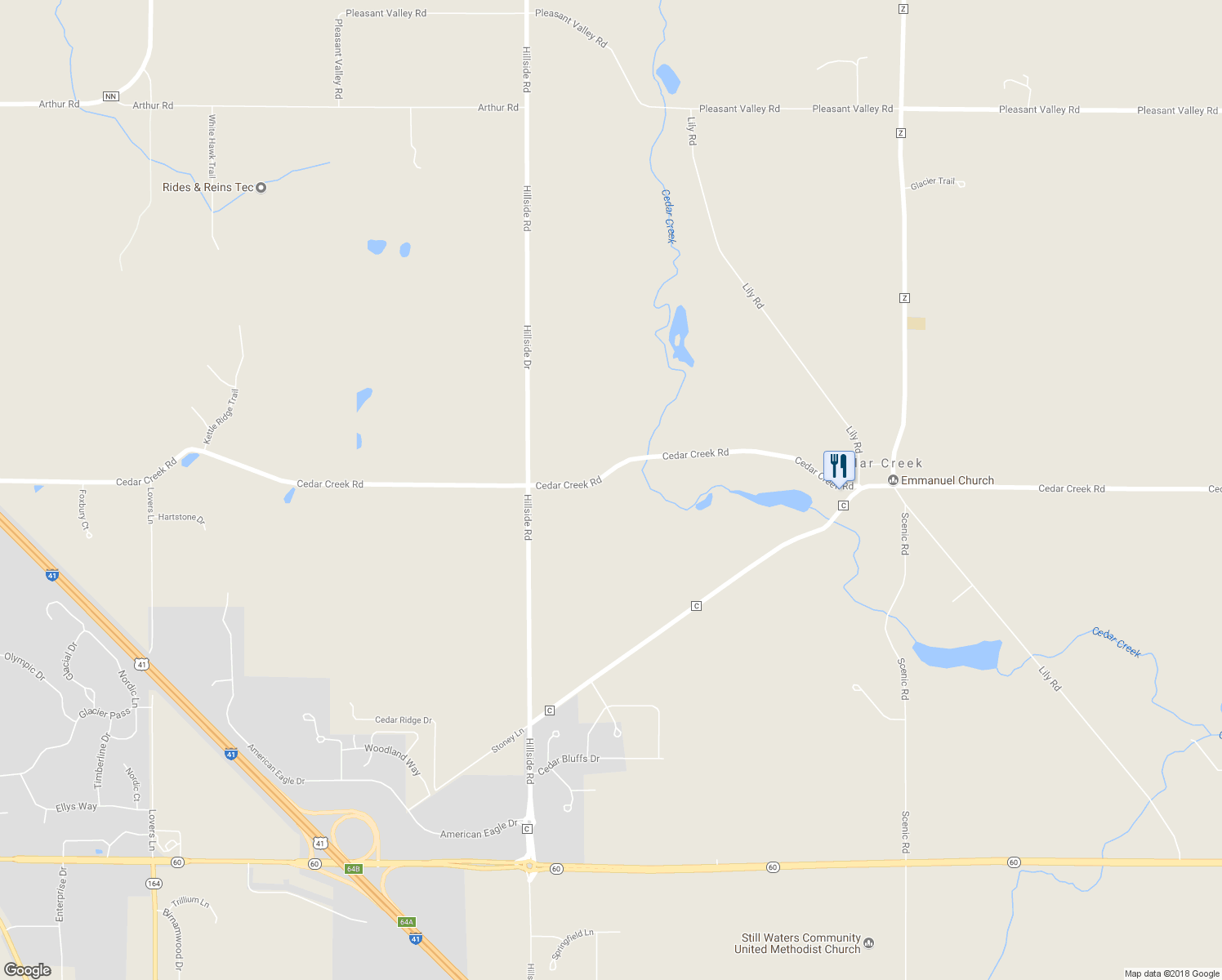 map of restaurants, bars, coffee shops, grocery stores, and more near 4061 Cedar Creek Road in Slinger