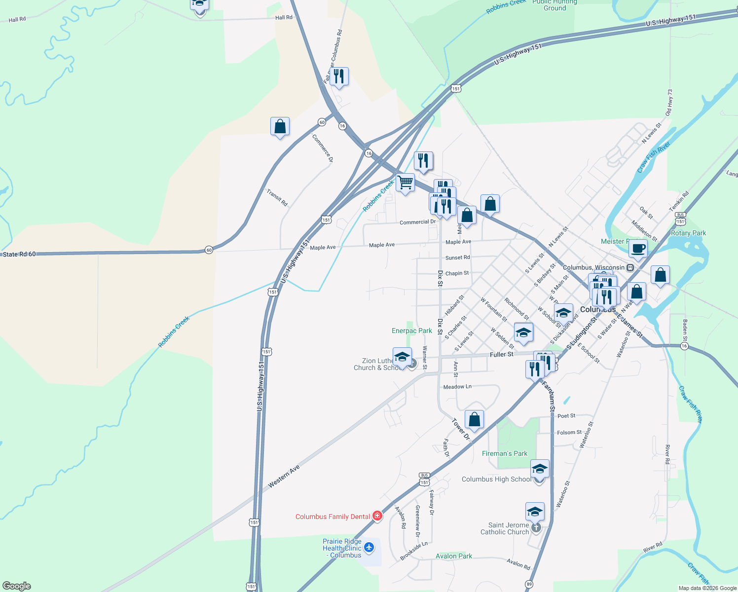 map of restaurants, bars, coffee shops, grocery stores, and more near 710 Nina Drive in Columbus