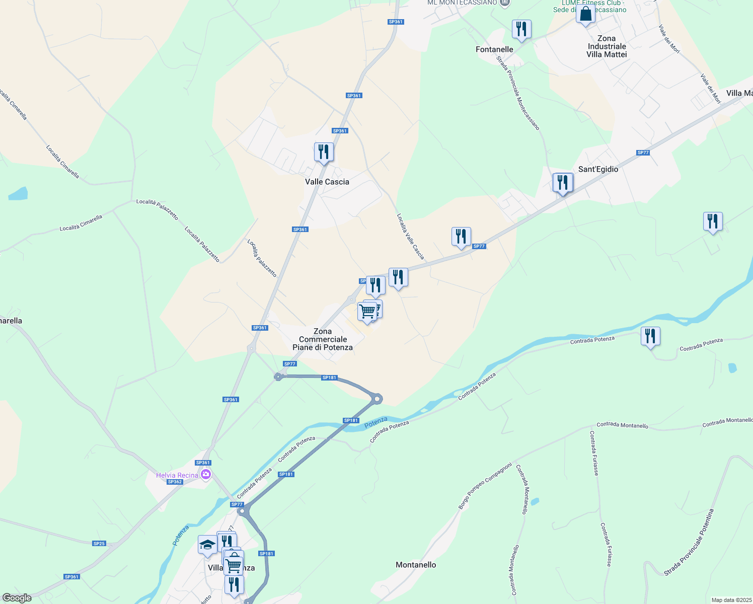 map of restaurants, bars, coffee shops, grocery stores, and more near in Valle Cascia