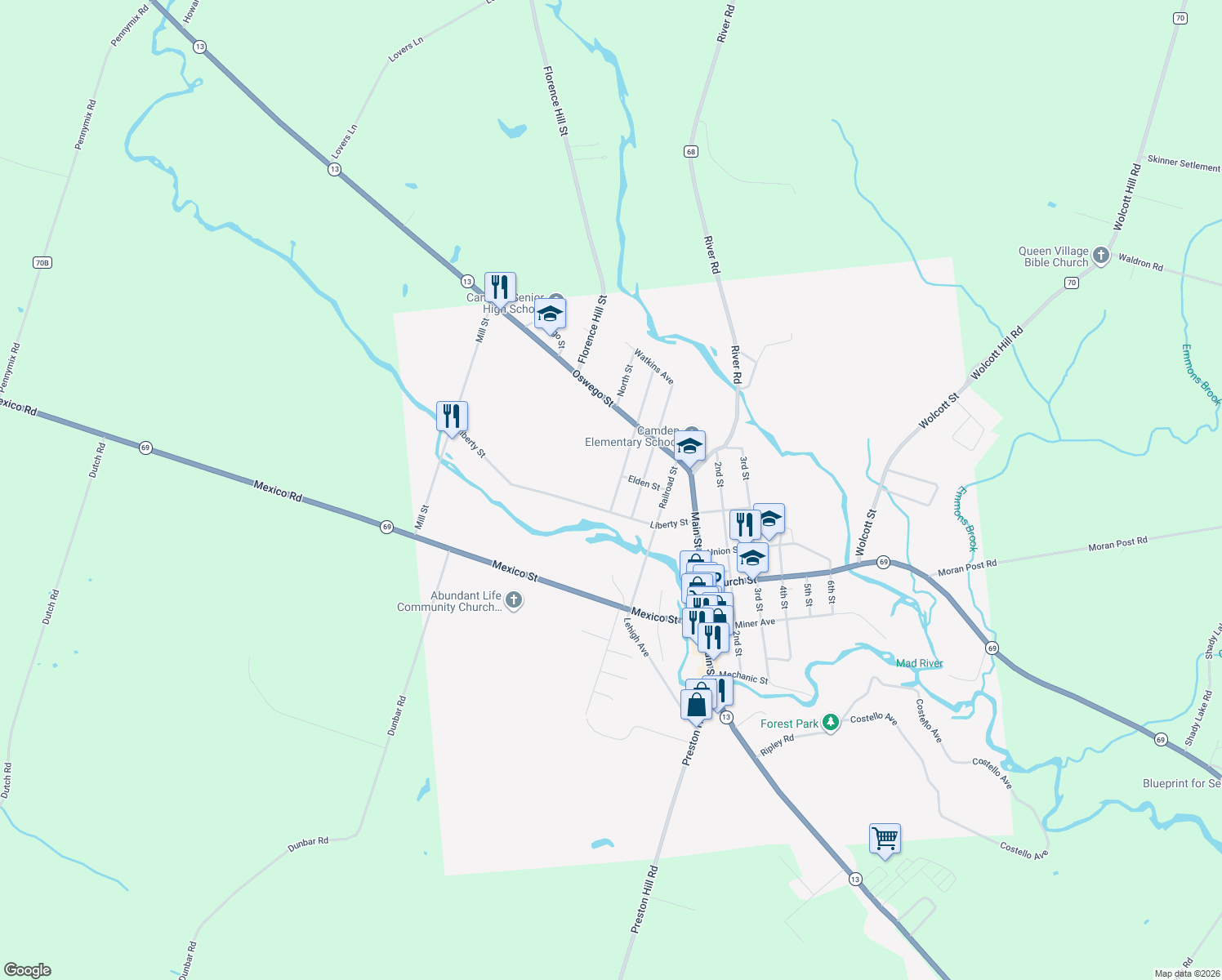 map of restaurants, bars, coffee shops, grocery stores, and more near 8 Fayette St in Camden
