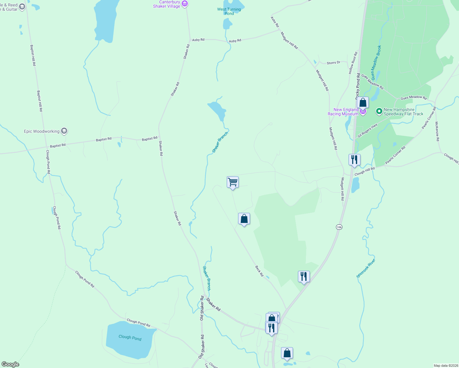 map of restaurants, bars, coffee shops, grocery stores, and more near 56 Whitehouse Road in Loudon