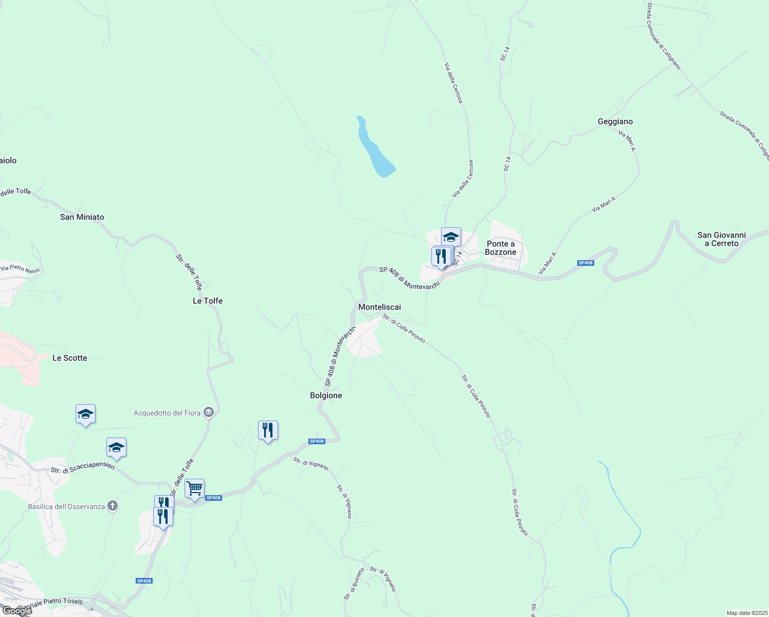 map of restaurants, bars, coffee shops, grocery stores, and more near 7 Strada di Colle Pinzuto in Provincia di Siena