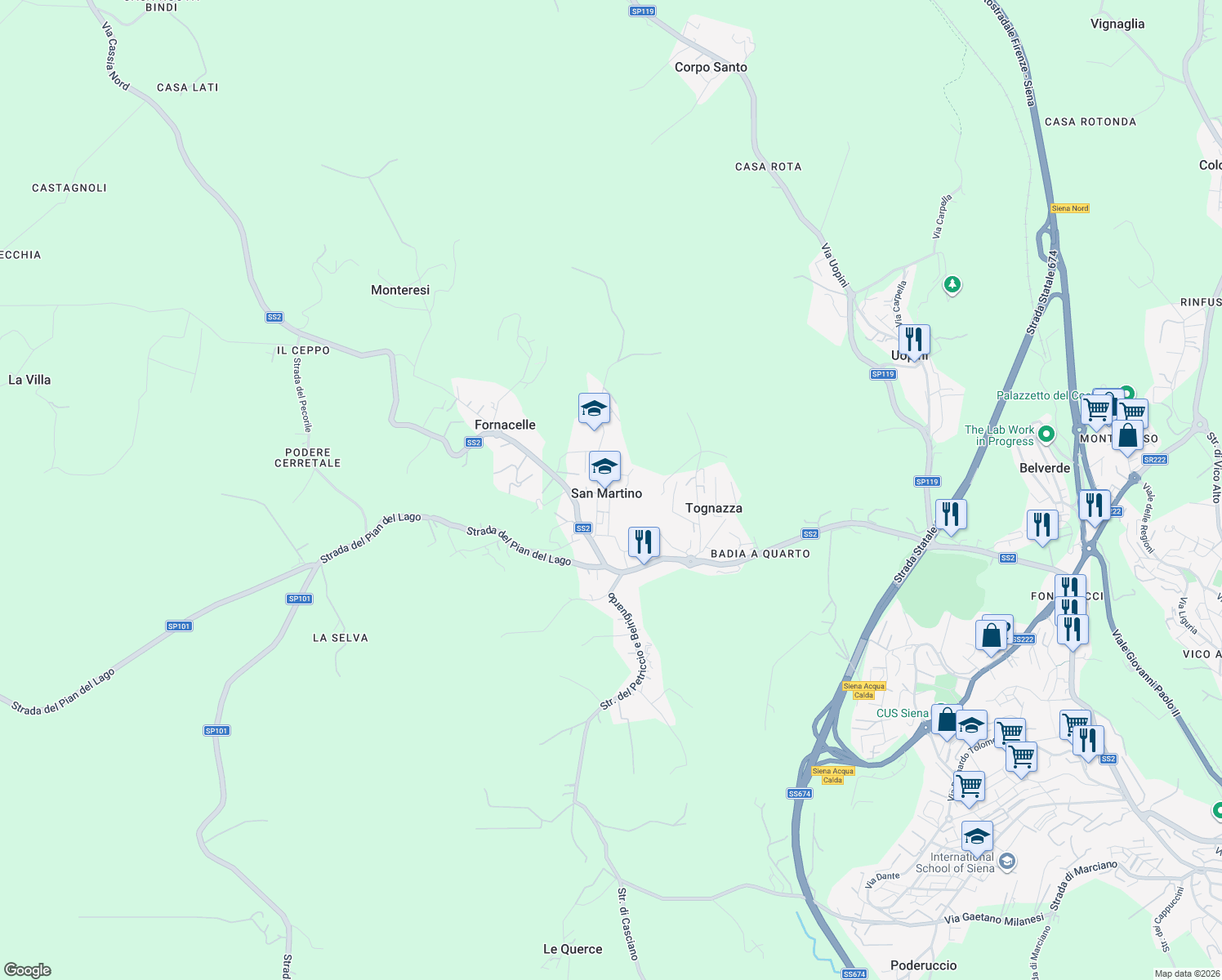 map of restaurants, bars, coffee shops, grocery stores, and more near 1 Via della Costituzione in San Martino