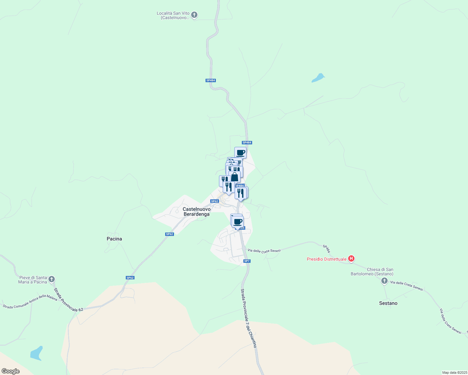 map of restaurants, bars, coffee shops, grocery stores, and more near in Castelnuovo Berardenga