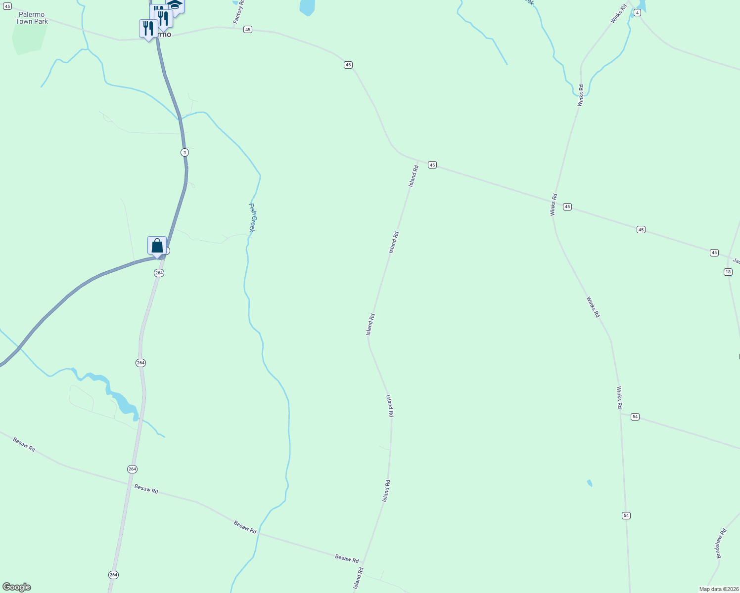 map of restaurants, bars, coffee shops, grocery stores, and more near 497 Island Rd in Fulton