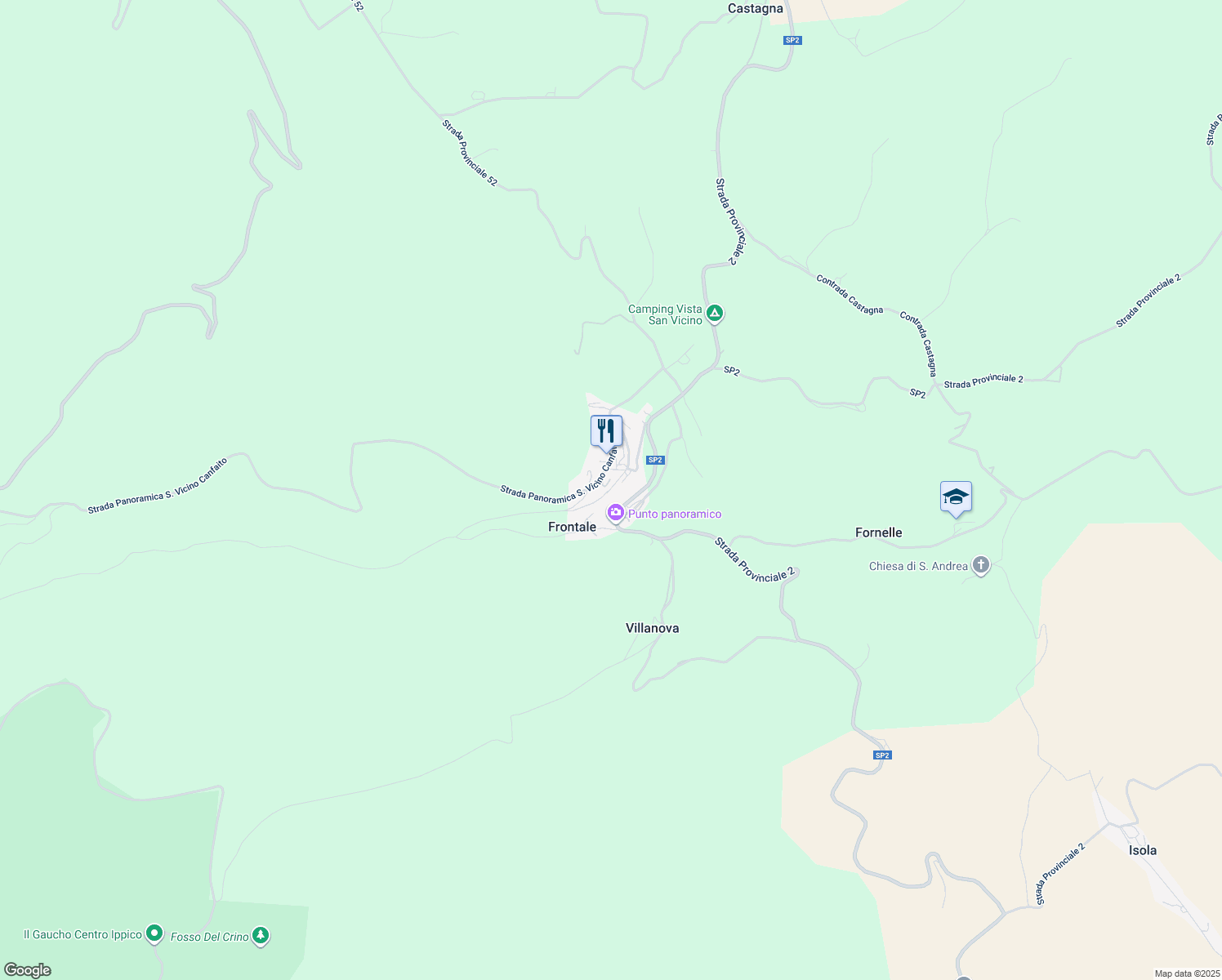 map of restaurants, bars, coffee shops, grocery stores, and more near 1 Via Pian della Fonte in Frontale