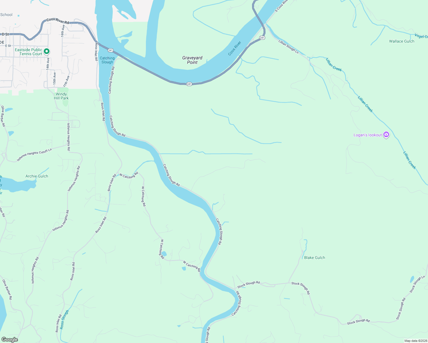 map of restaurants, bars, coffee shops, grocery stores, and more near Gunnell Lane in Coos Bay