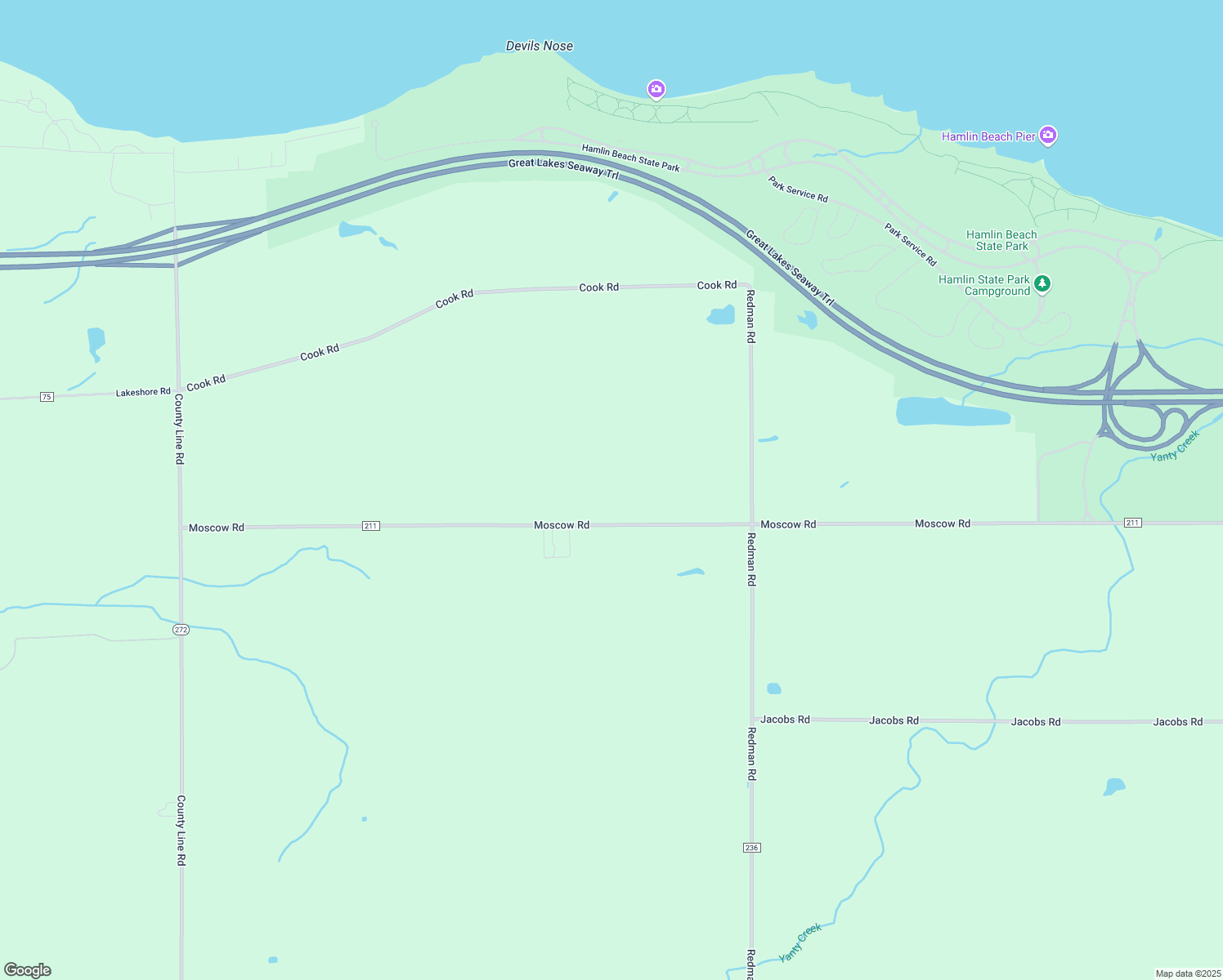 map of restaurants, bars, coffee shops, grocery stores, and more near 1618 Moscow Road in Hamlin