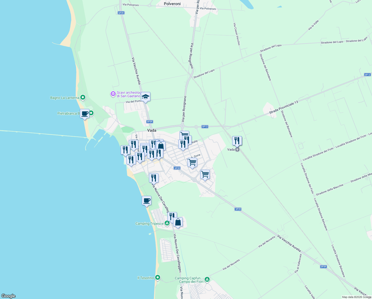 map of restaurants, bars, coffee shops, grocery stores, and more near in Vada