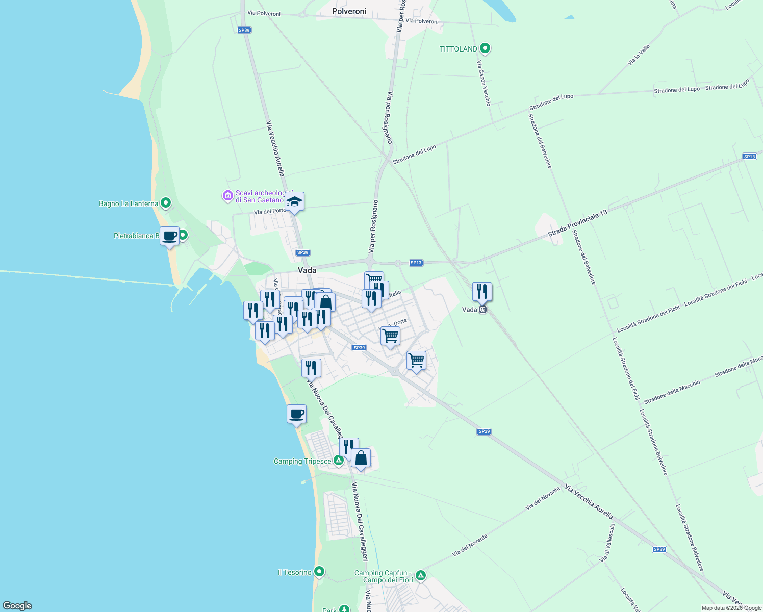 map of restaurants, bars, coffee shops, grocery stores, and more near in Vada