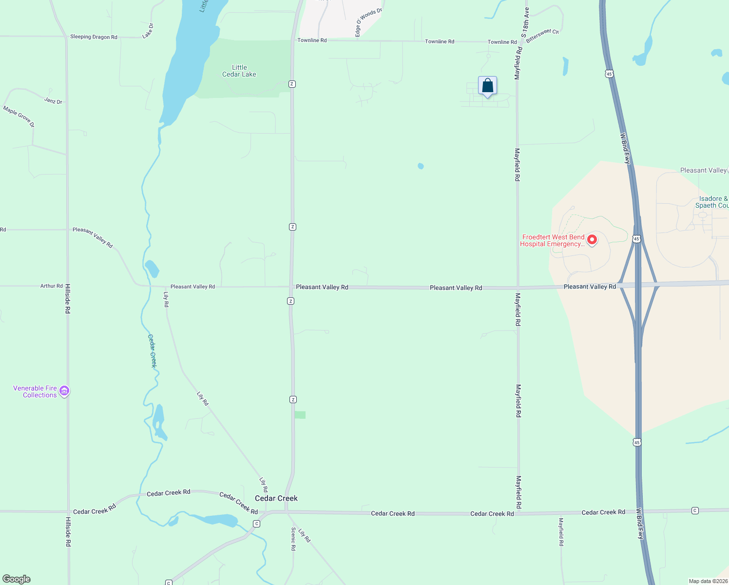map of restaurants, bars, coffee shops, grocery stores, and more near 3575 Pleasant Valley Road in West Bend