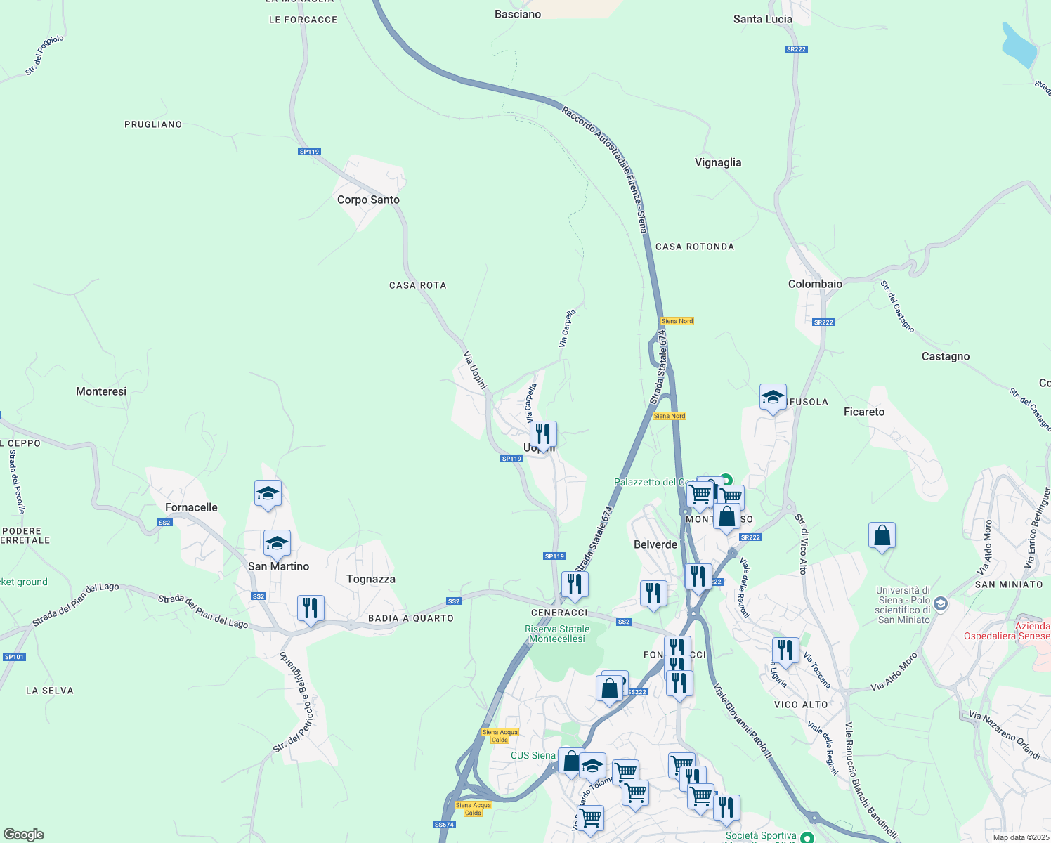 map of restaurants, bars, coffee shops, grocery stores, and more near 6 Via Quercebella in Uopini