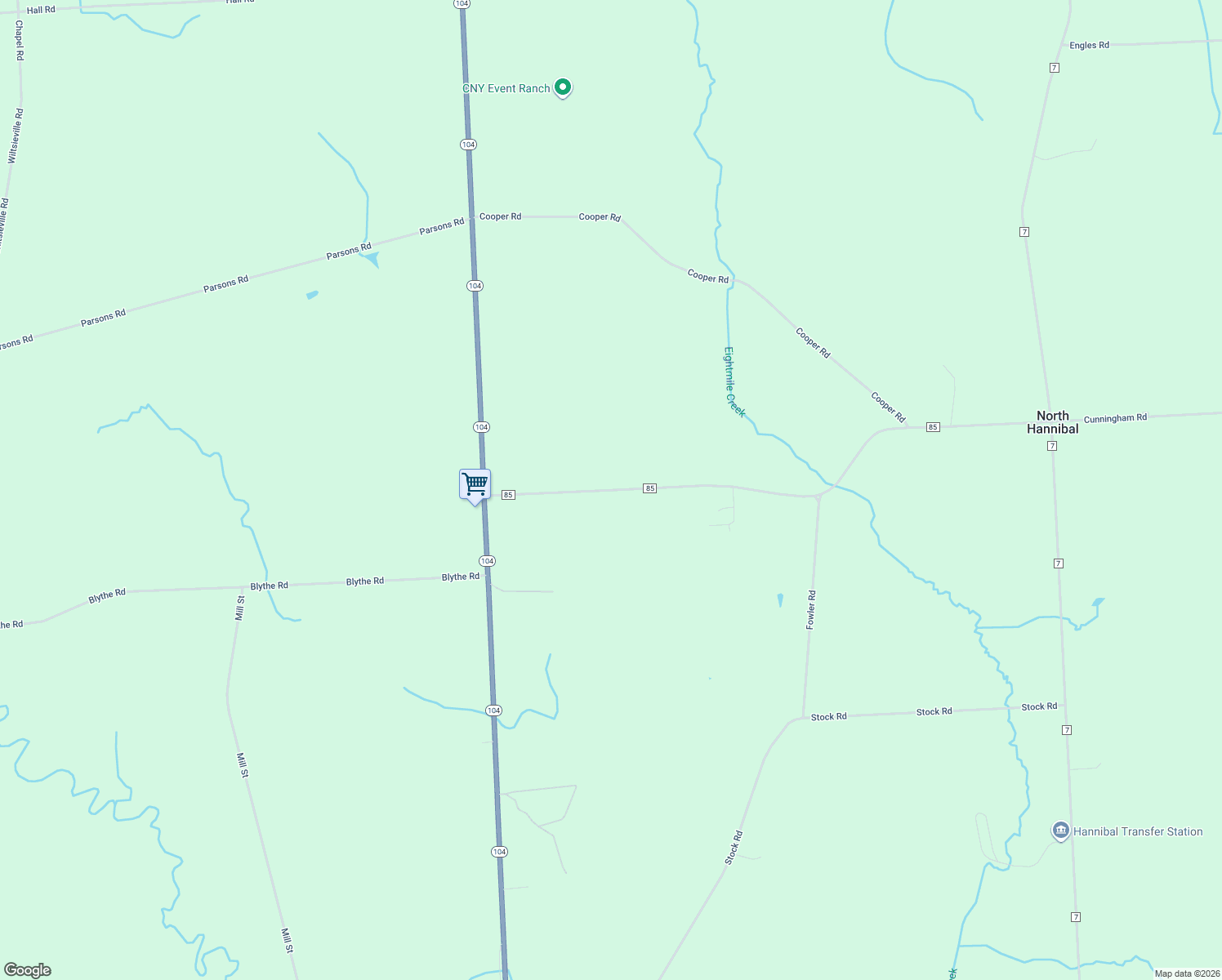 map of restaurants, bars, coffee shops, grocery stores, and more near 1297 County Route 85 in Hannibal