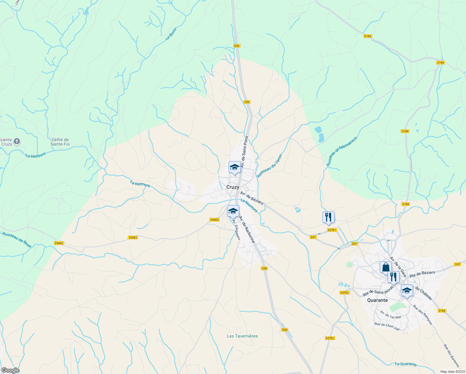 map of restaurants, bars, coffee shops, grocery stores, and more near in Cruzy