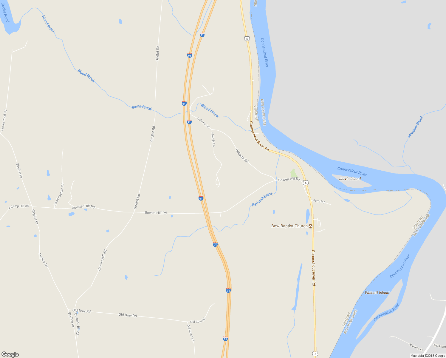 map of restaurants, bars, coffee shops, grocery stores, and more near 400 Melody Lane in Weathersfield