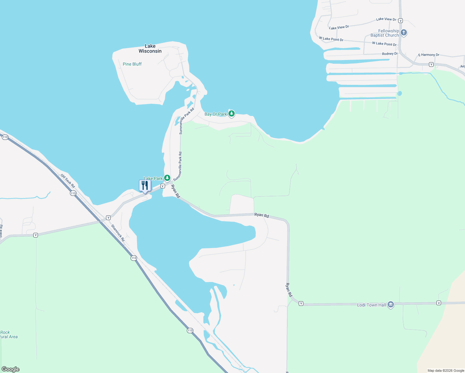 map of restaurants, bars, coffee shops, grocery stores, and more near W11330 Cactus Acres in Lodi