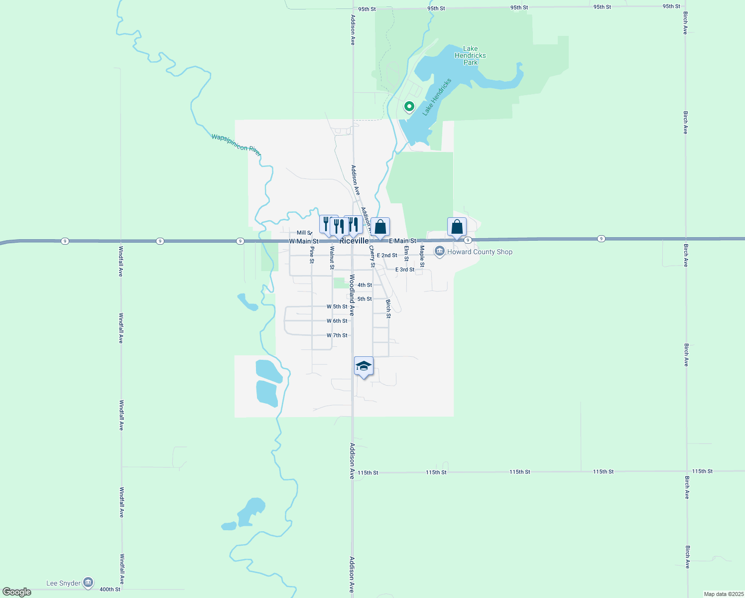 map of restaurants, bars, coffee shops, grocery stores, and more near 198 5th St in Riceville
