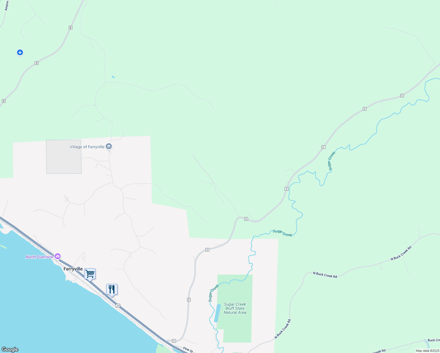 map of restaurants, bars, coffee shops, grocery stores, and more near 60942 White Road in Ferryville