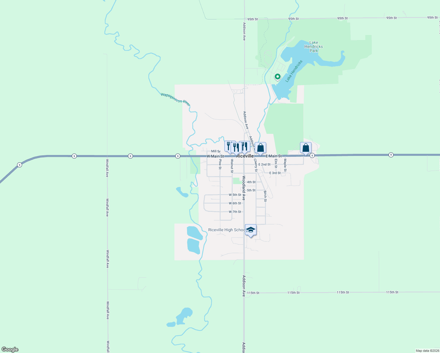 map of restaurants, bars, coffee shops, grocery stores, and more near 298 Pine St in Riceville