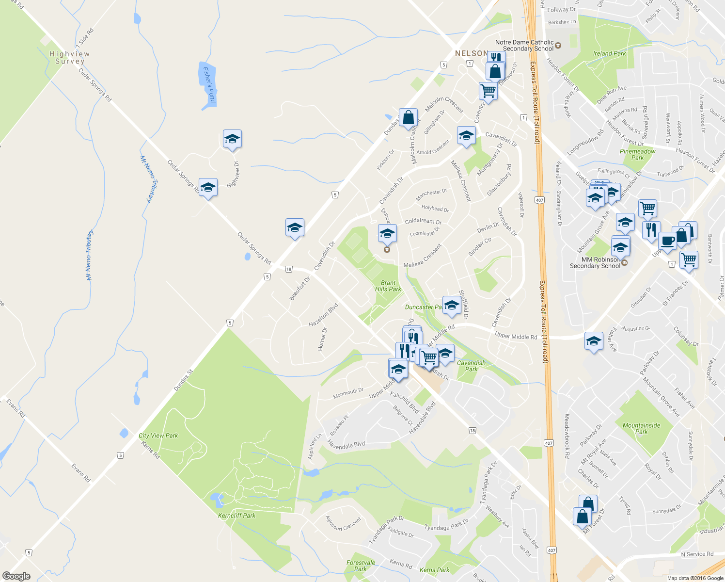 map of restaurants, bars, coffee shops, grocery stores, and more near 2131 Pear Tree Lane in Burlington