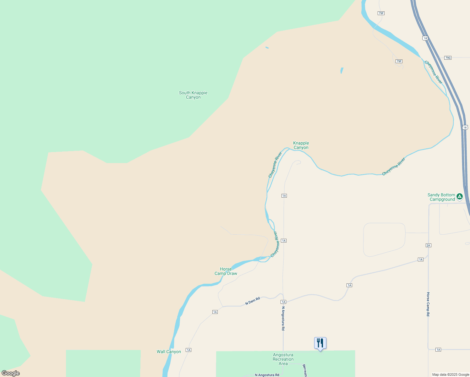 map of restaurants, bars, coffee shops, grocery stores, and more near 28398 North Angostura Road in Hot Springs