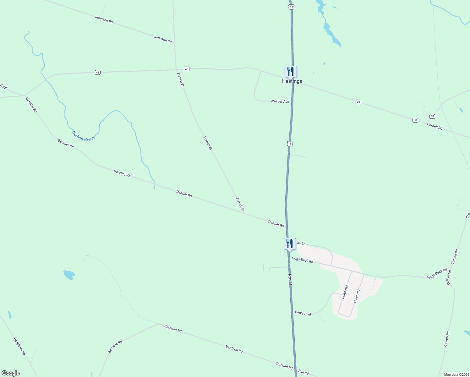 map of restaurants, bars, coffee shops, grocery stores, and more near 32 French Street in Hastings