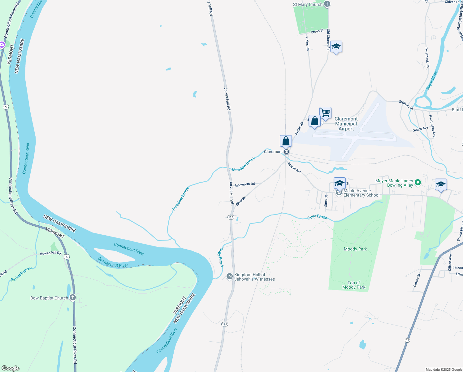 map of restaurants, bars, coffee shops, grocery stores, and more near 531 Jarvis Hill Road in Claremont