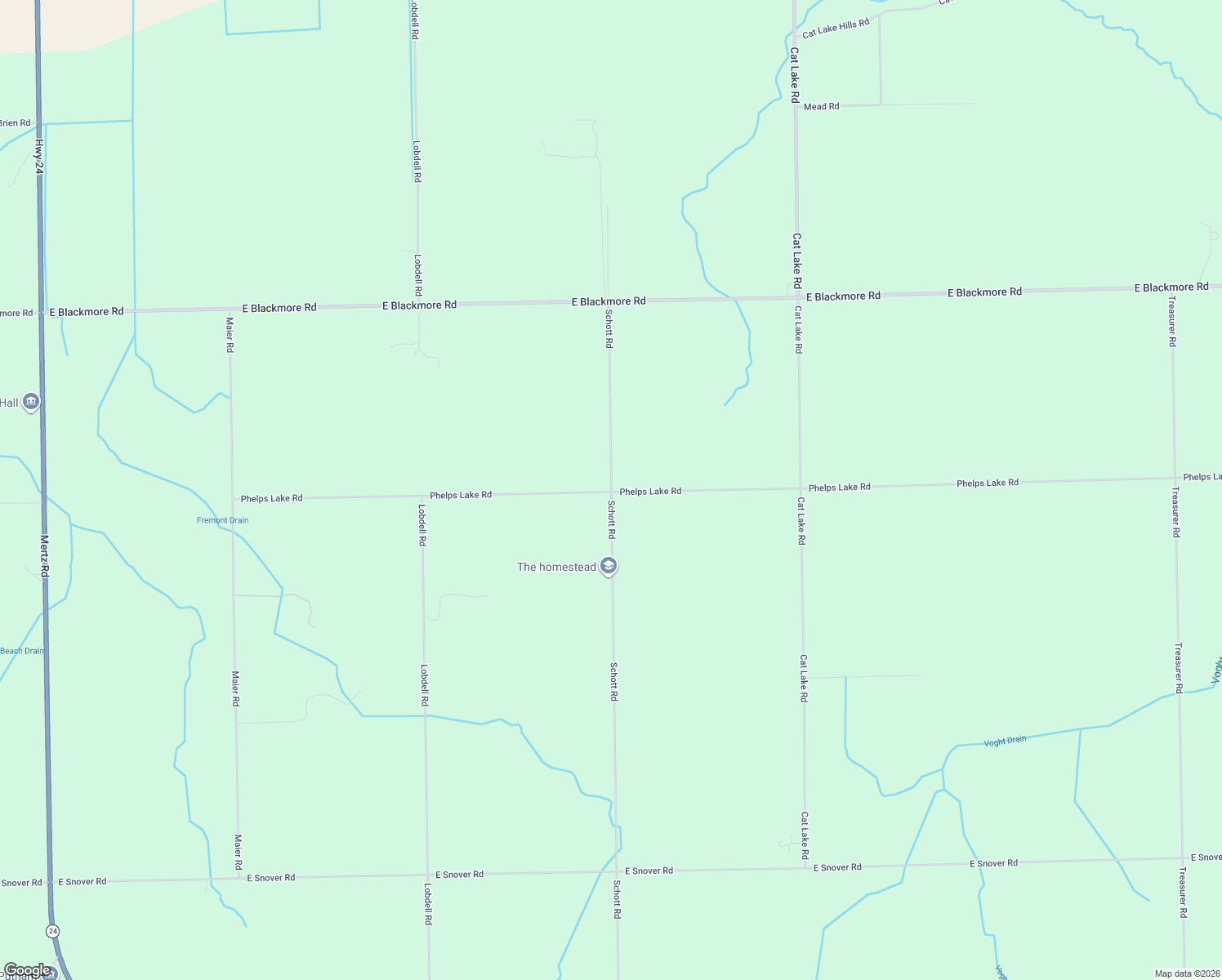 map of restaurants, bars, coffee shops, grocery stores, and more near 4998 Schott Road in Mayville