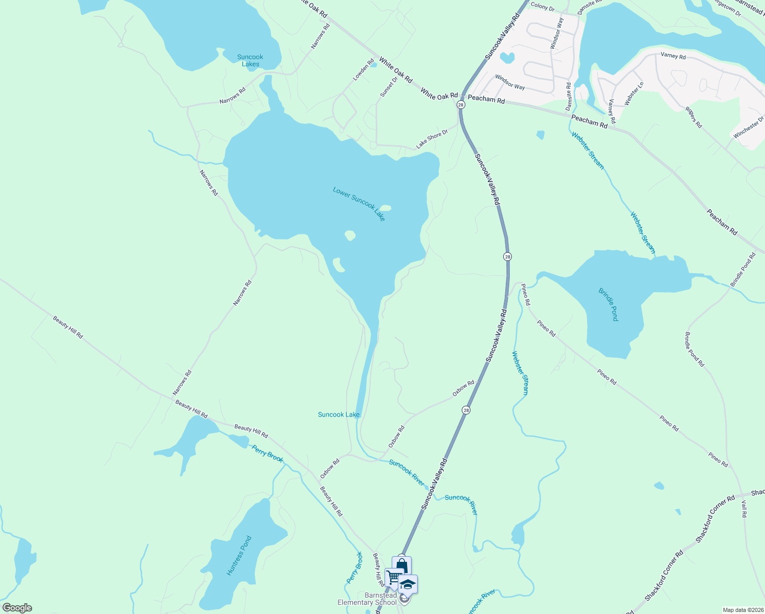 map of restaurants, bars, coffee shops, grocery stores, and more near 20 Ridge Road in Barnstead