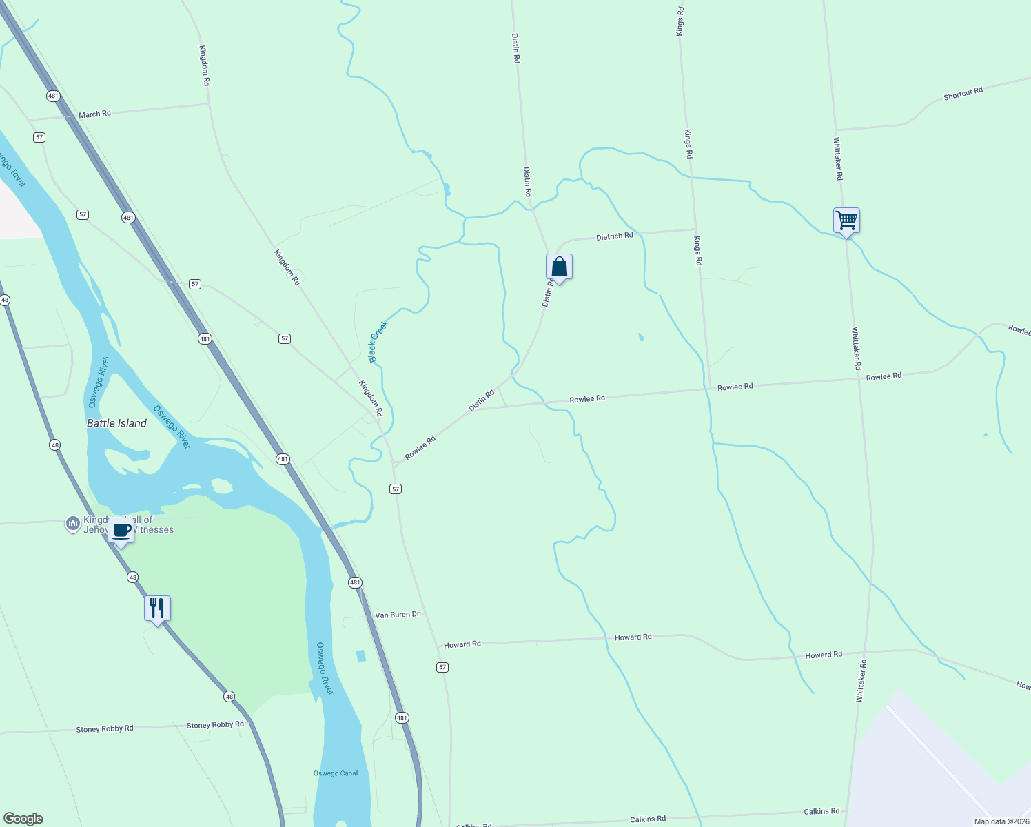 map of restaurants, bars, coffee shops, grocery stores, and more near 799 Rowlee Road in Fulton